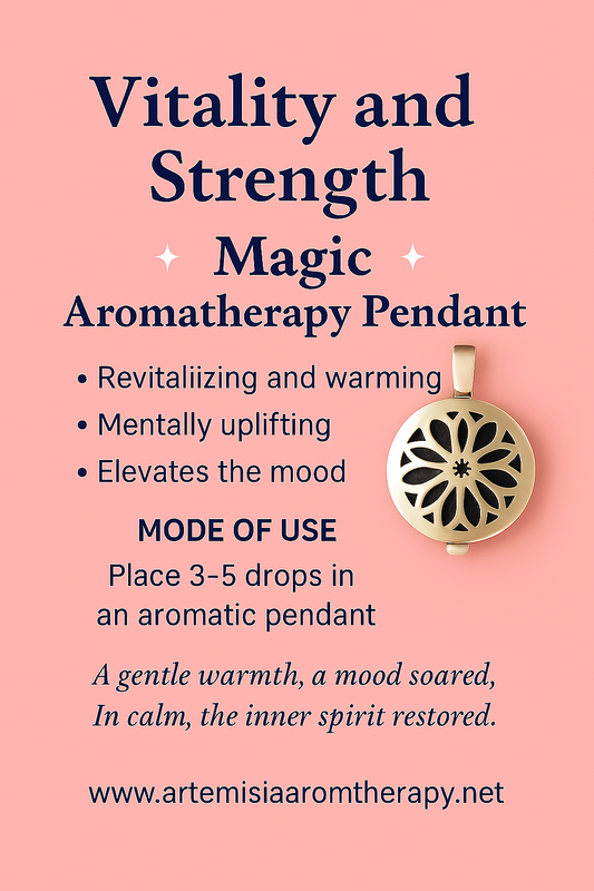 Aromatherapy pendant with text on a pink background