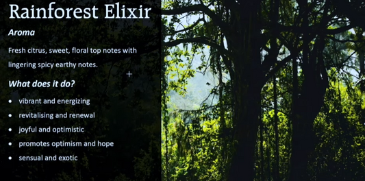 Advertisement for Rainforest Elixir with a forest background
