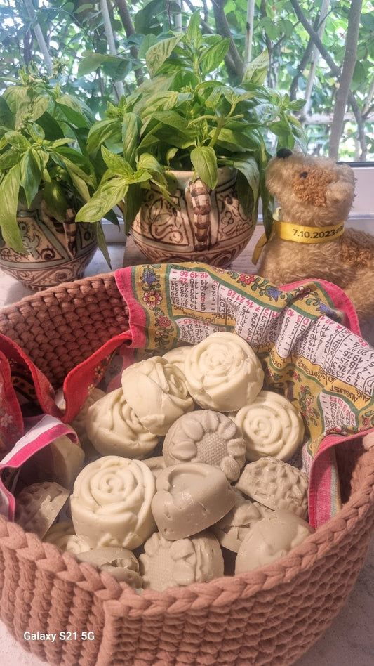 Soaps with Basil and October 2023 yellow ribbon and calendar