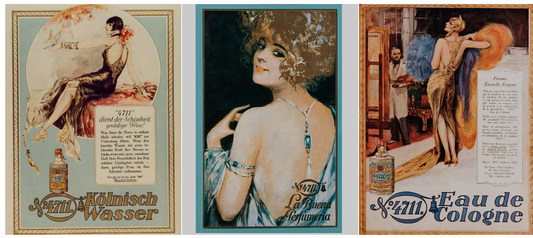 Three vintage advertisements for 4711 Eau de Cologne featuring women,