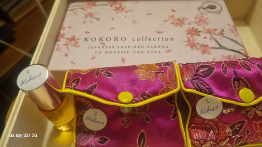 Kokoro collection product with a pink floral box in the background