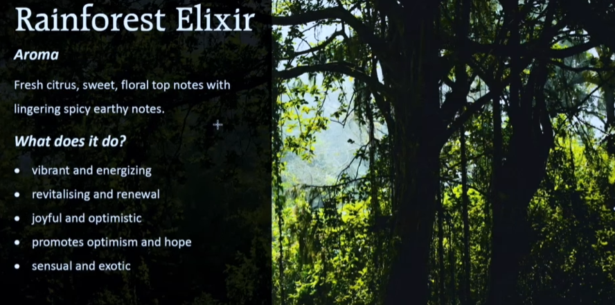 Advertisement for Rainforest Elixir with a forest background
